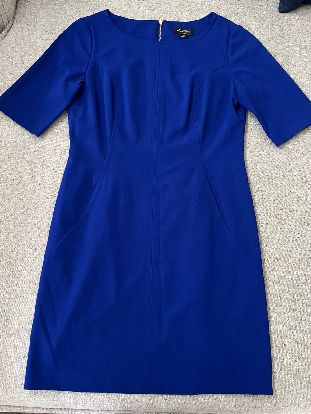 Tahari blue dress a-line pockets